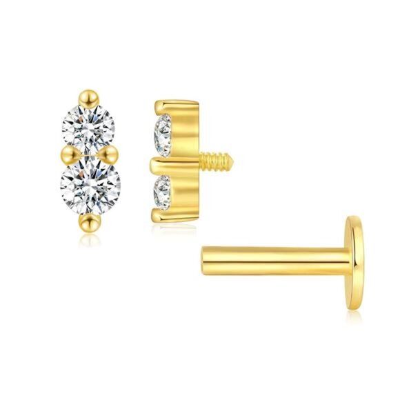 925 Sterling Silver Gold Flat Back Stud Earrings for Women/Girls - Picture 1 of 9